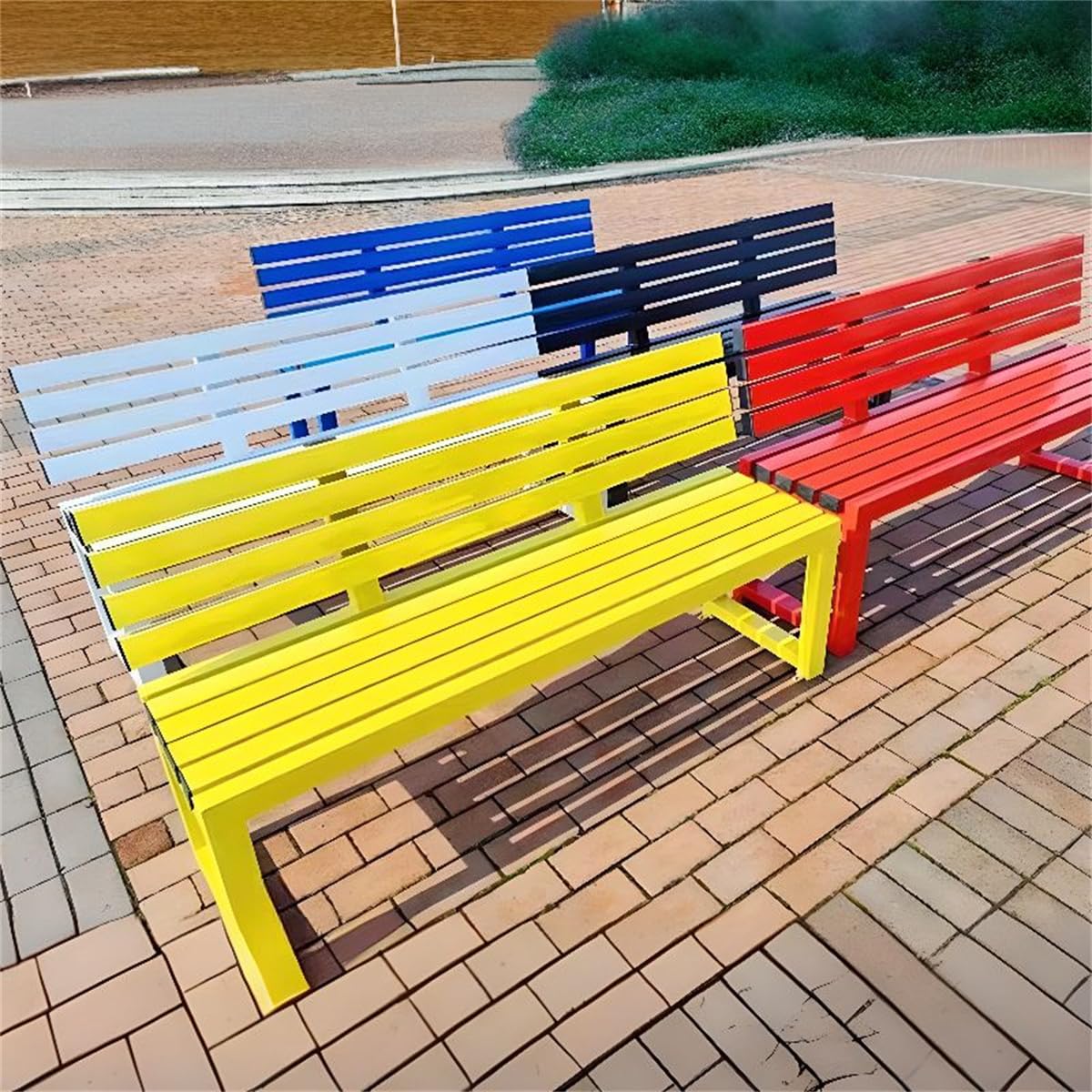 White Water-Resistant Alloy Patio Bench with Back D849