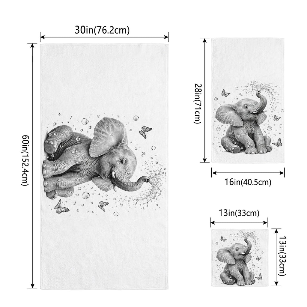 Gray Elephant Butterfly 3 Pack Cotton Bath Towel Set I766542