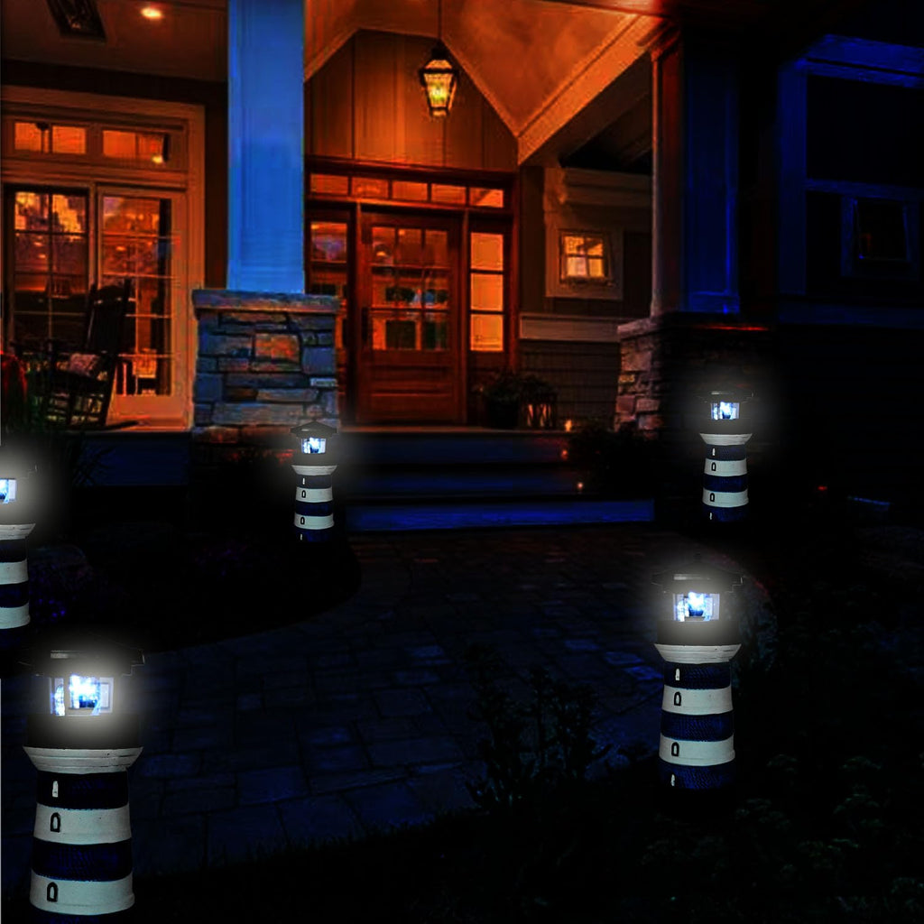 Solar Lighthouse Rotating Beacon Led Yard Statue D391