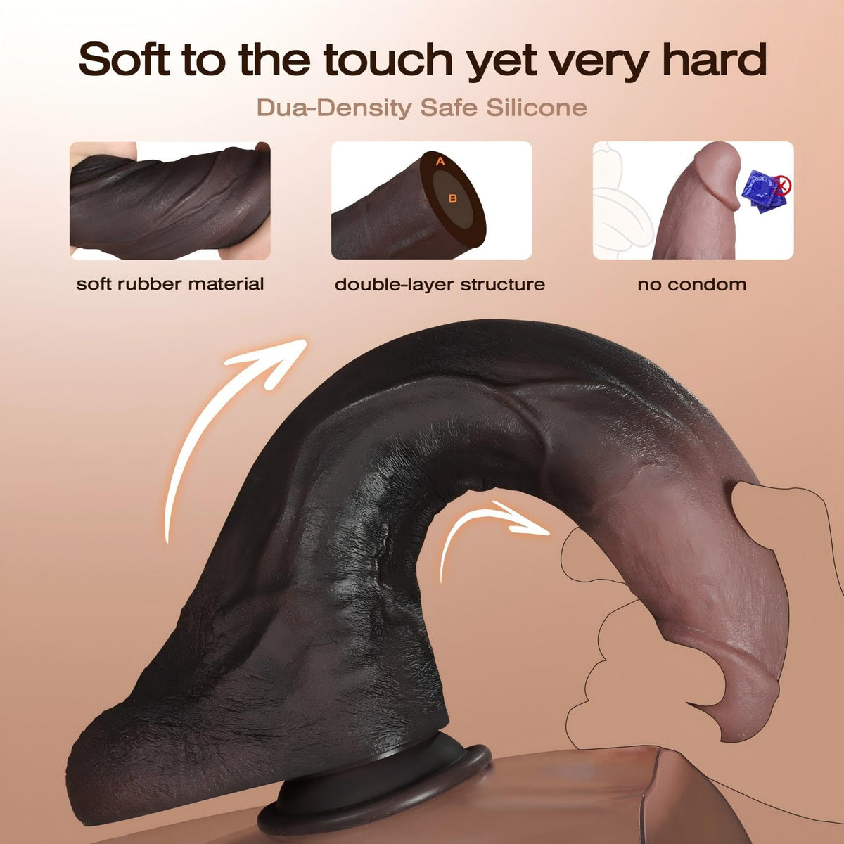 11.5 Inch Black Silicone Dildo P7043