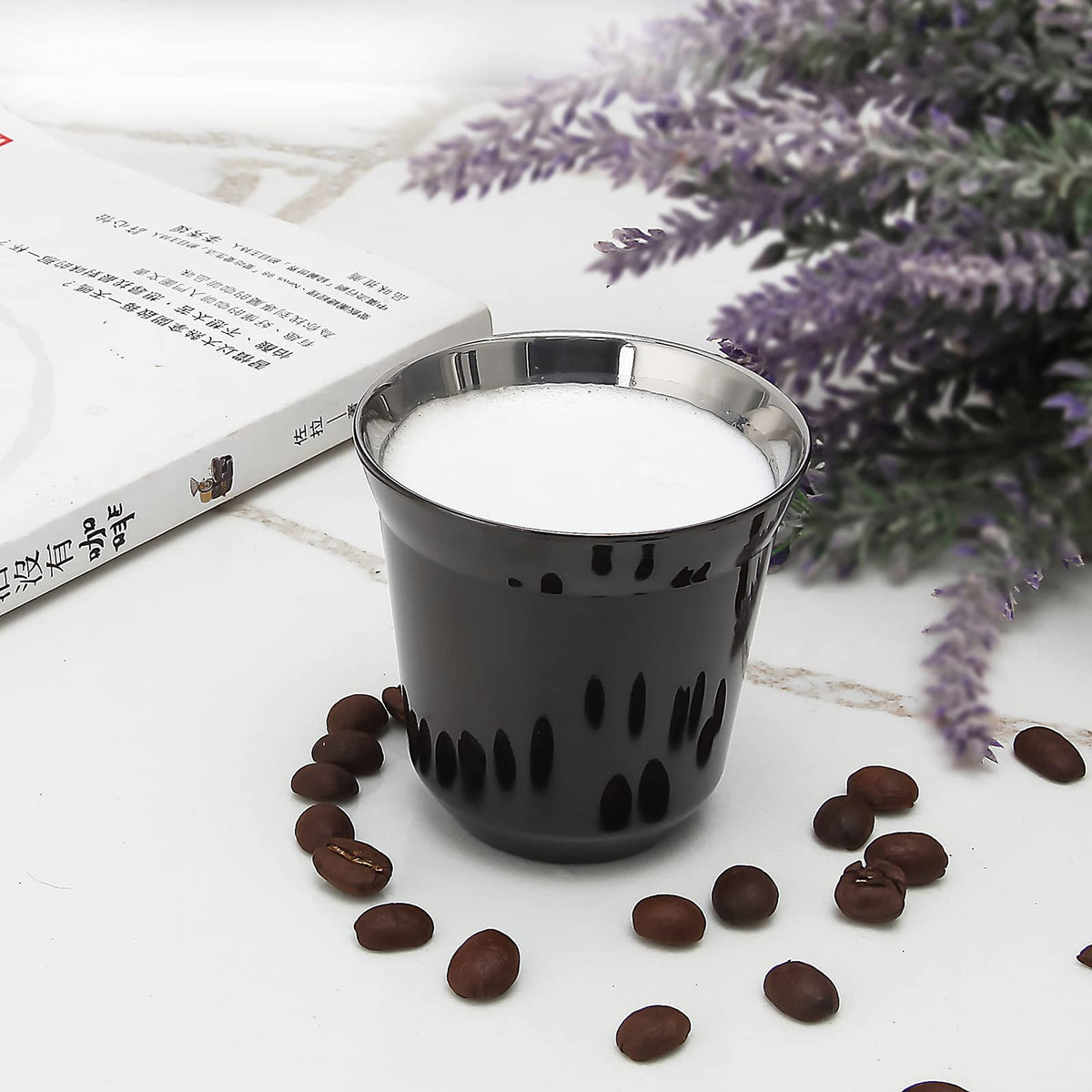 French Press 12 oz, Stainless Steel Espresso Cup 2pcs Set Double Wall Insulated 5 oz G504