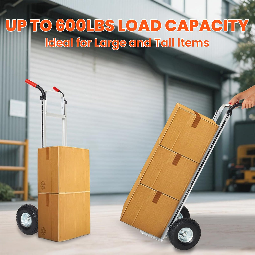 Aluminum Hand Truck Dolly Cart with 10" Pneumatic Tire, 600 LBS Capacity B523