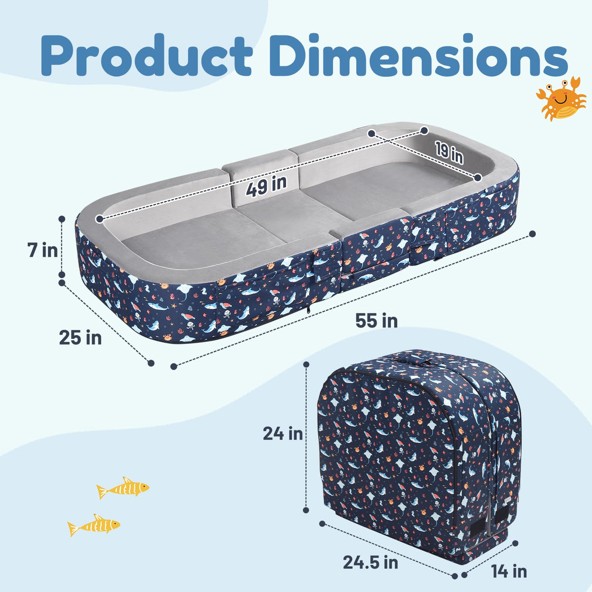 2-in-1 Foldable Toddler Travel Bed with Foam Safety Rails S478