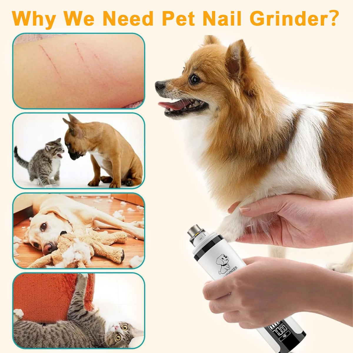 3-Speed Cordless Pet Nail Trimmer with 2 LED Light A94529