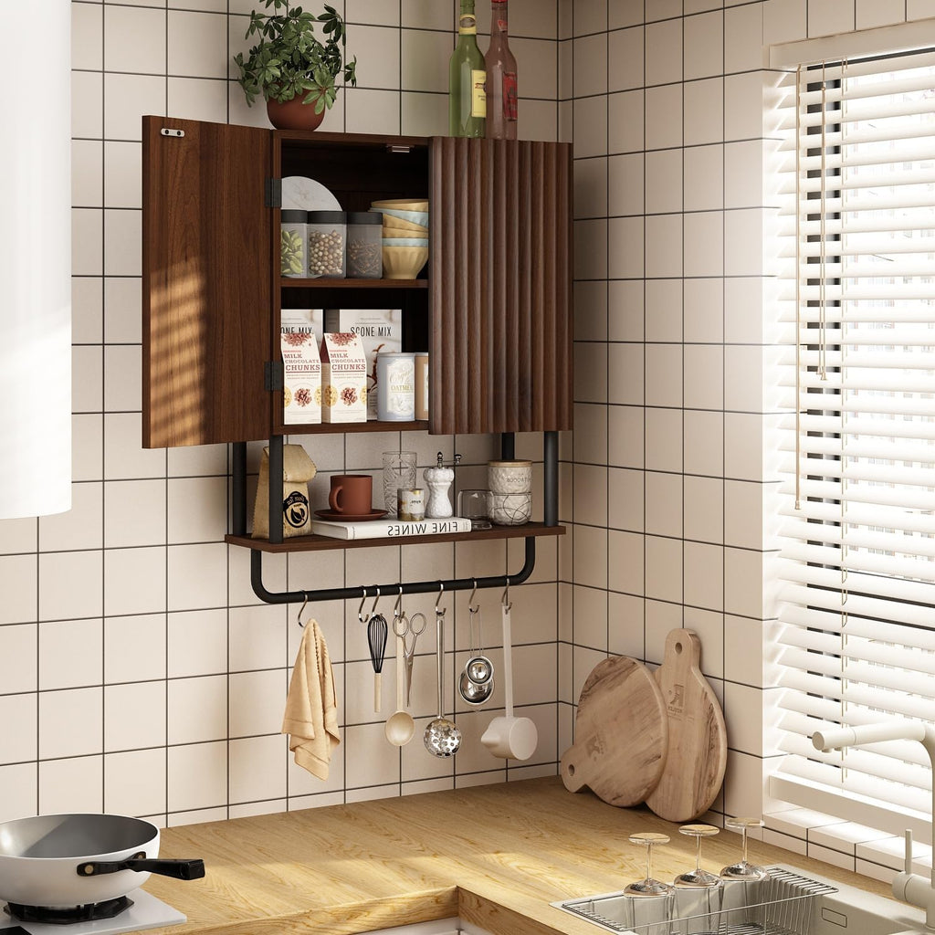 Fluted 2 Doors 3-Tier Bathroom Wall Cabinet N553