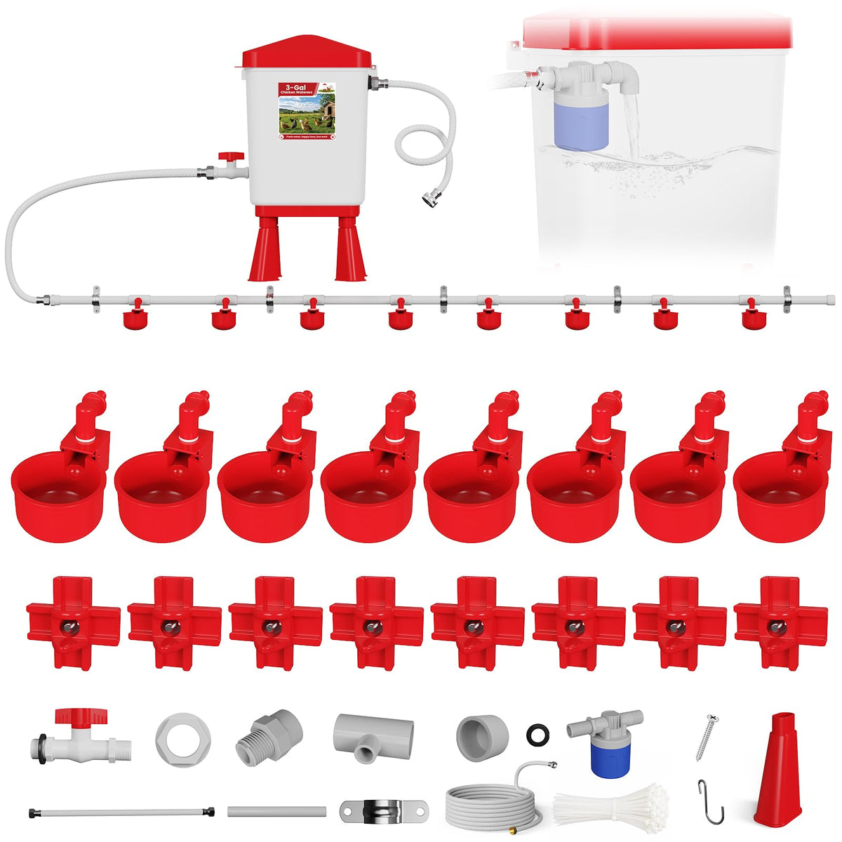 Automatic Chicken Waterer System with 8 Drinking Cups W226