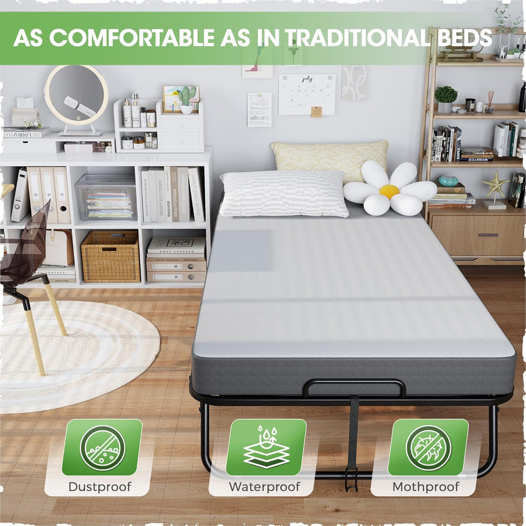 Folding Guest Bed Single Size with 5 Inch Memory Foam Mattress Y880359