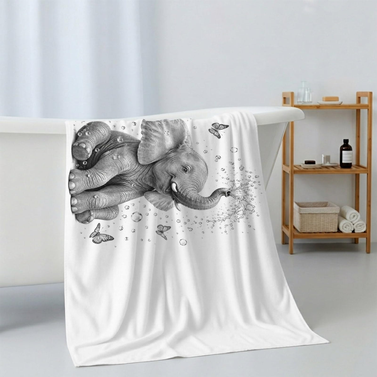 Gray Elephant Butterfly 3 Pack Cotton Bath Towel Set I766542