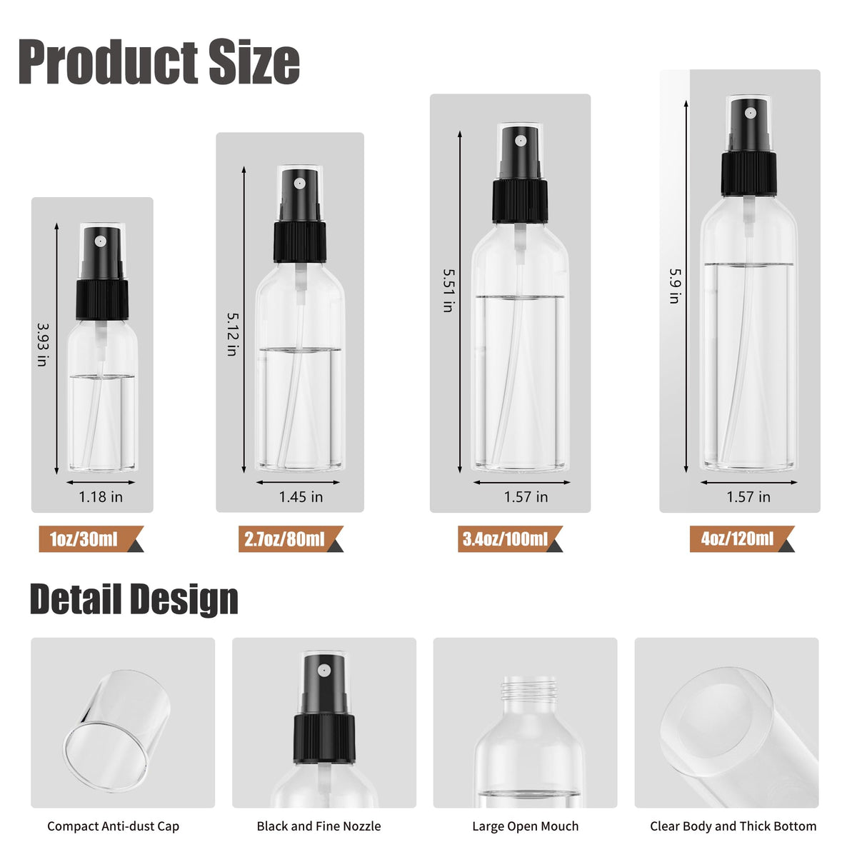 2.7oz/80ml 100PCS Plastic Spray Bottles D122