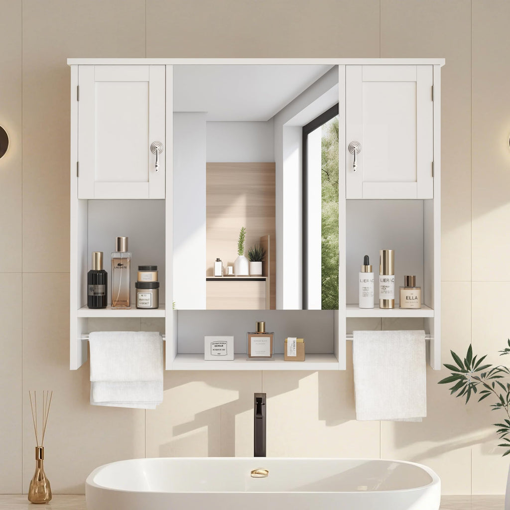 Large White Wall Mounted Bathroom Cabinet with Mirror Q4123