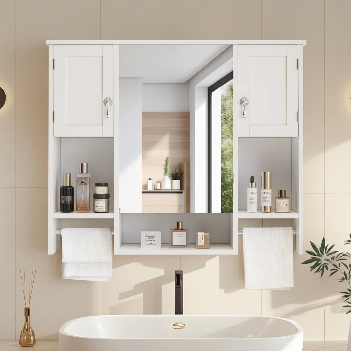 Large White Wall Mounted Bathroom Cabinet with Mirror Q4123