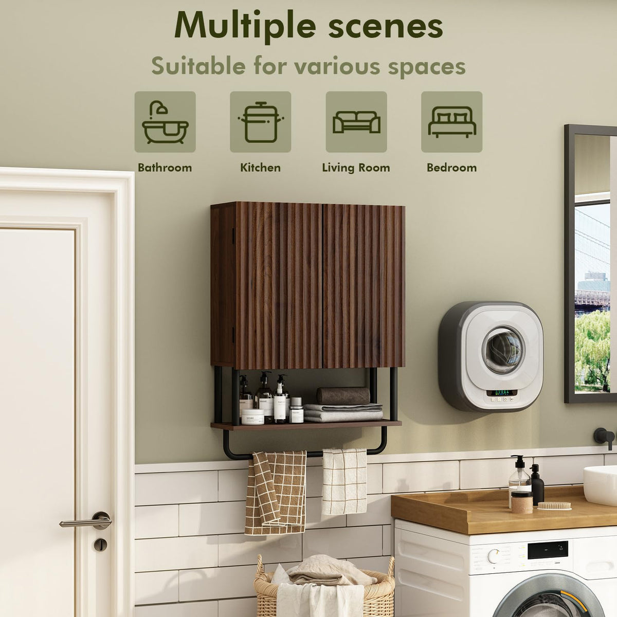 Fluted 2 Doors 3-Tier Bathroom Wall Cabinet N553