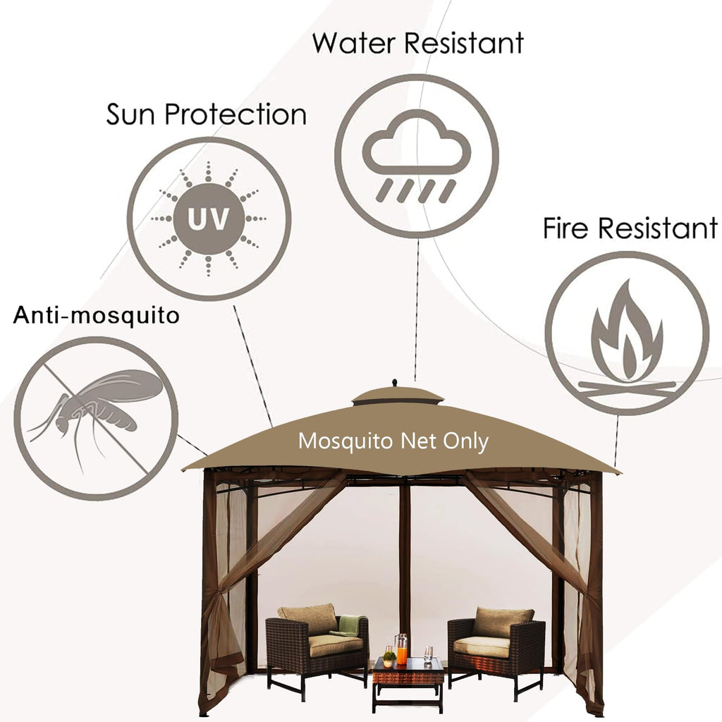 10' x 10' 4-Panel Mosquito Netting Sidewall Curtain with Zipper (Brown) Q561