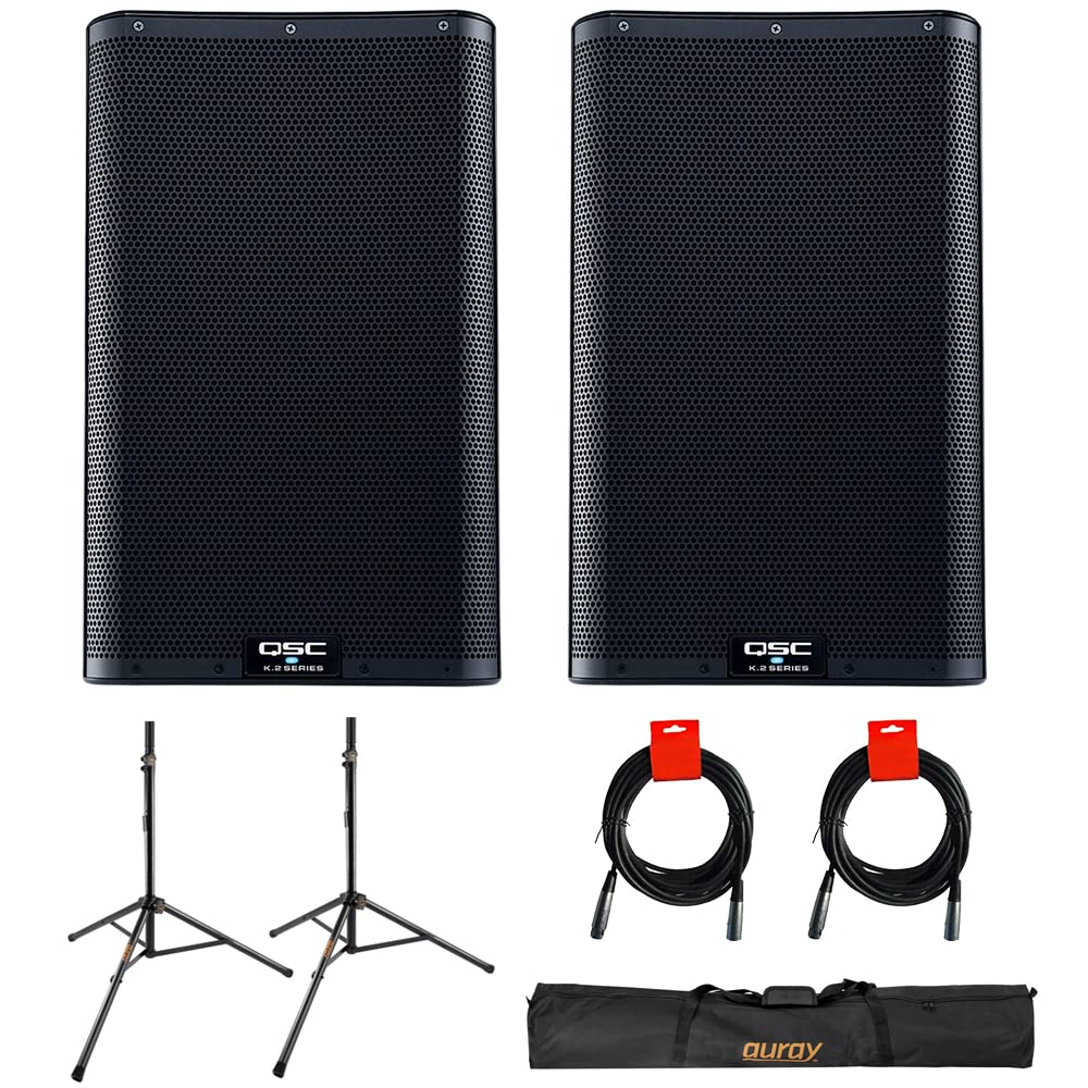 Powered 10" PA Loudspeaker Pair with Speaker Stand and XLR Cable D45578