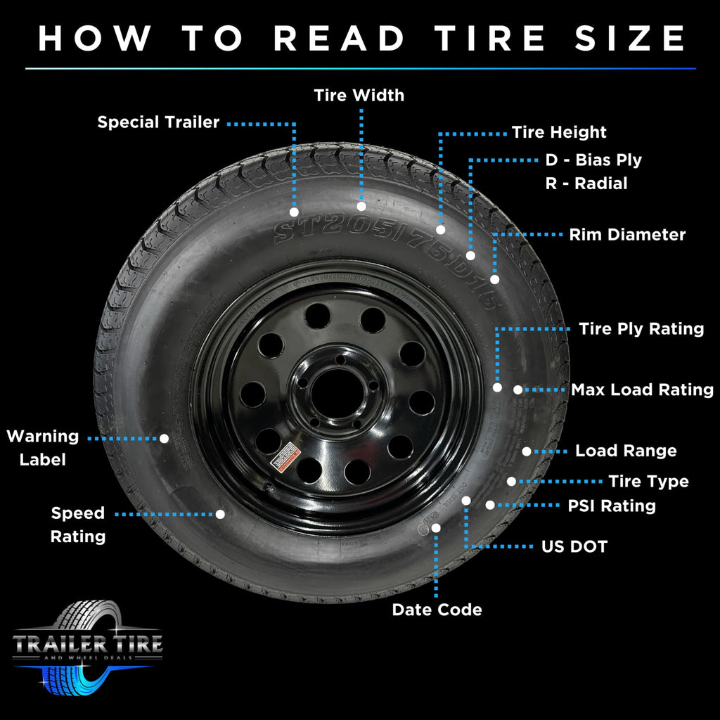 ST205/75R15 Trailer Tire on Rim Load Range C 6 Ply 5 Lug Black Wheel M21900