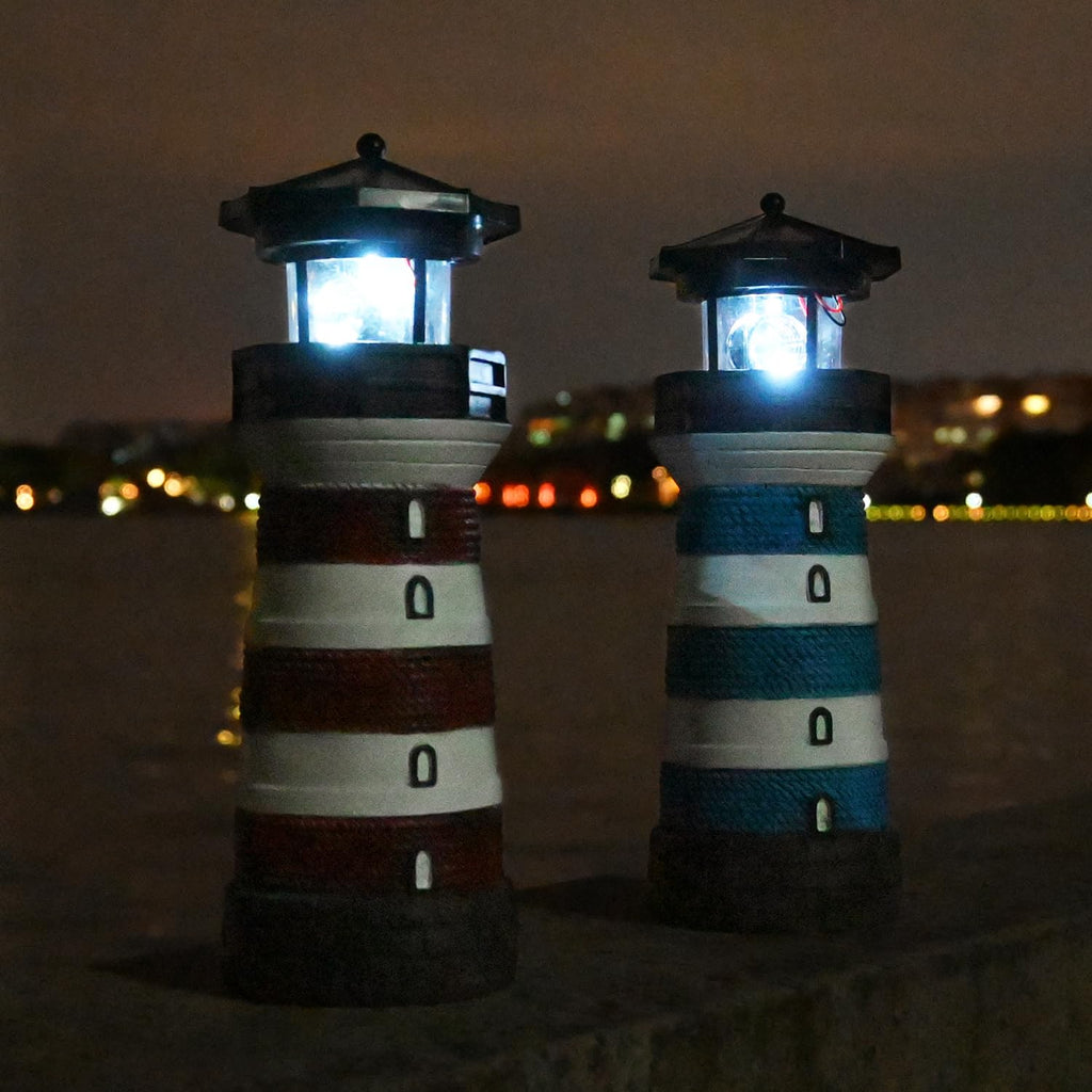 Solar Lighthouse Rotating Beacon Led Yard Statue D391