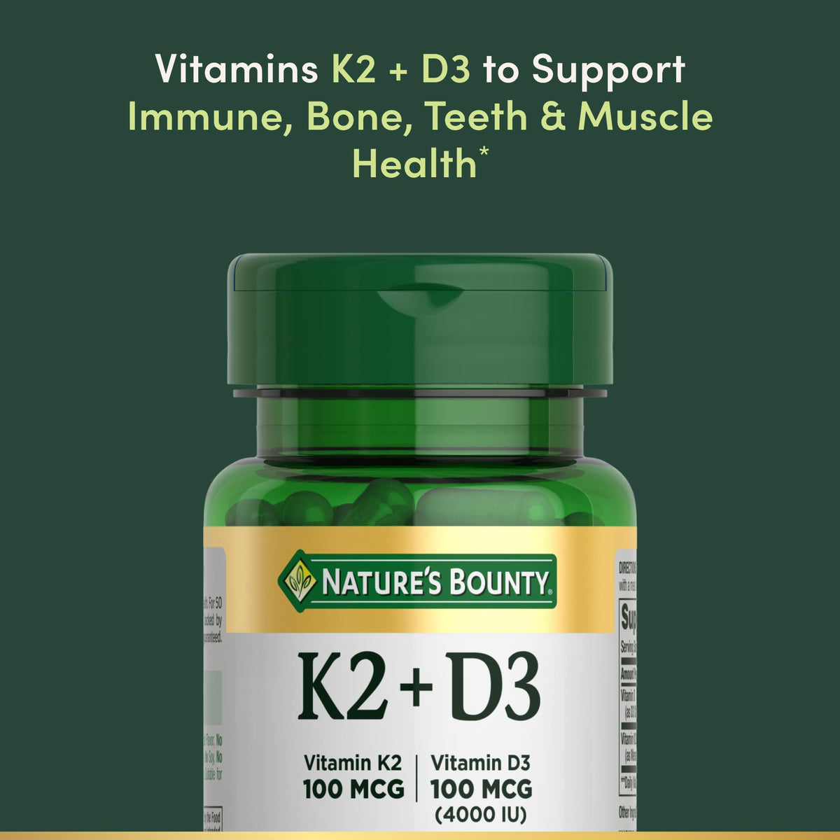 Vitamin D3 K2 Supplement 4000 IU 100 mcg 30 Vegetarian Capsules L26416