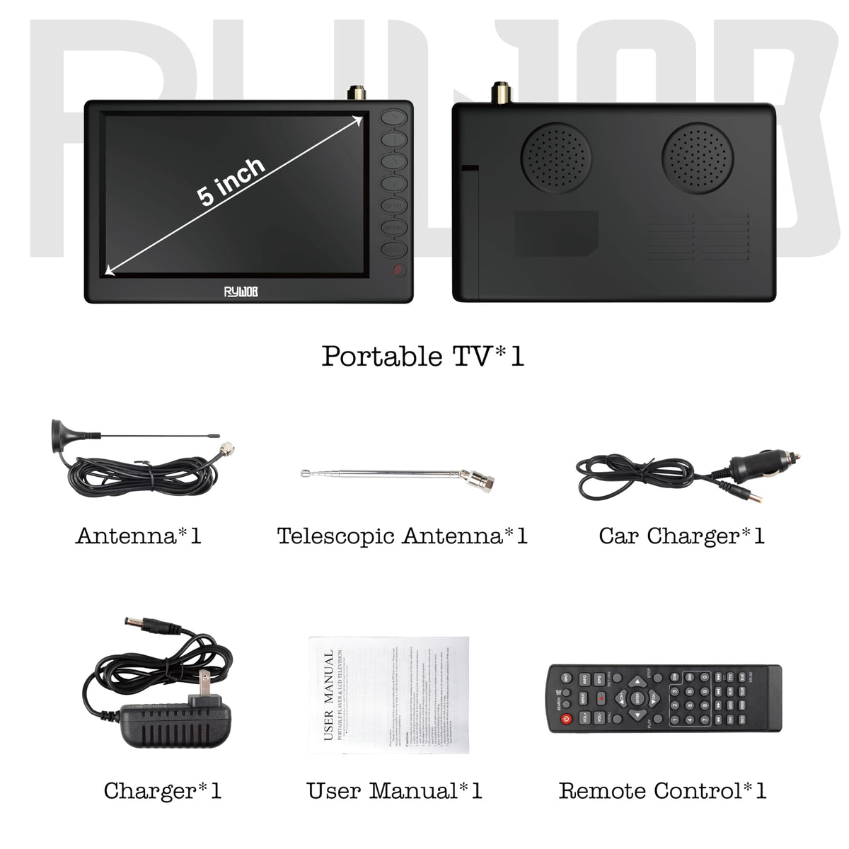 5" Portable Digital ATSC TV with Stand T722