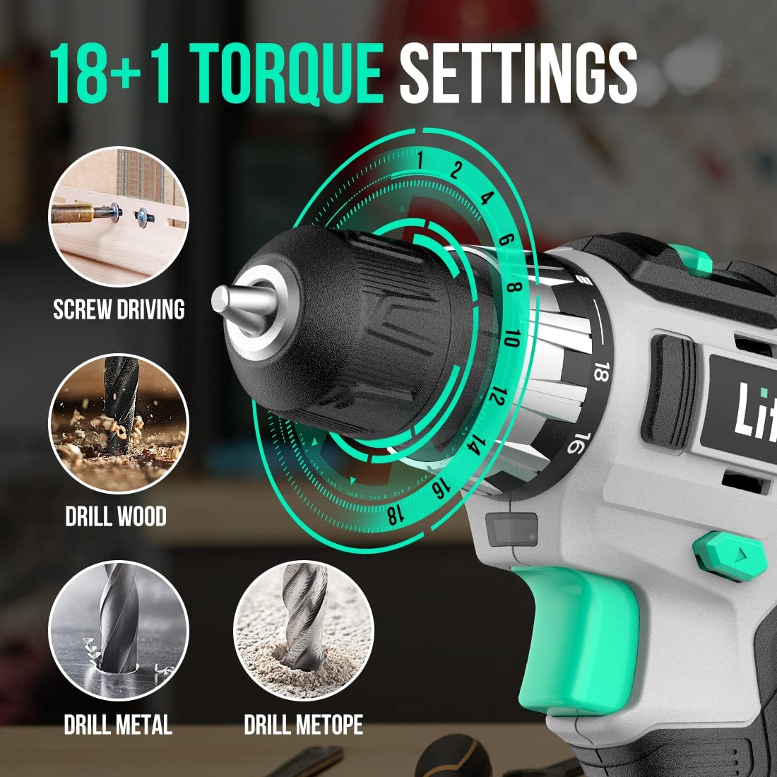 Cordless Drill Set 20V Max 3/8" Keyless Chuck Q318755