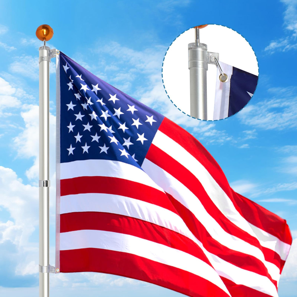 20FT Sectional Heavy Duty Aluminum Flag Pole Kit with 3x5 ft American Flag T316830