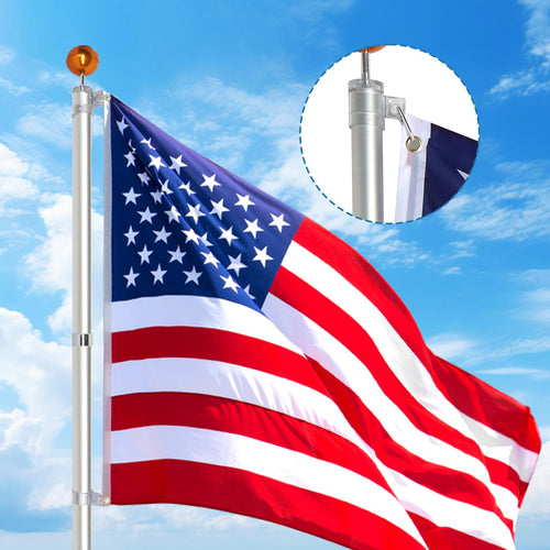 20FT Sectional Heavy Duty Aluminum Flag Pole Kit with 3x5 ft American Flag T316830
