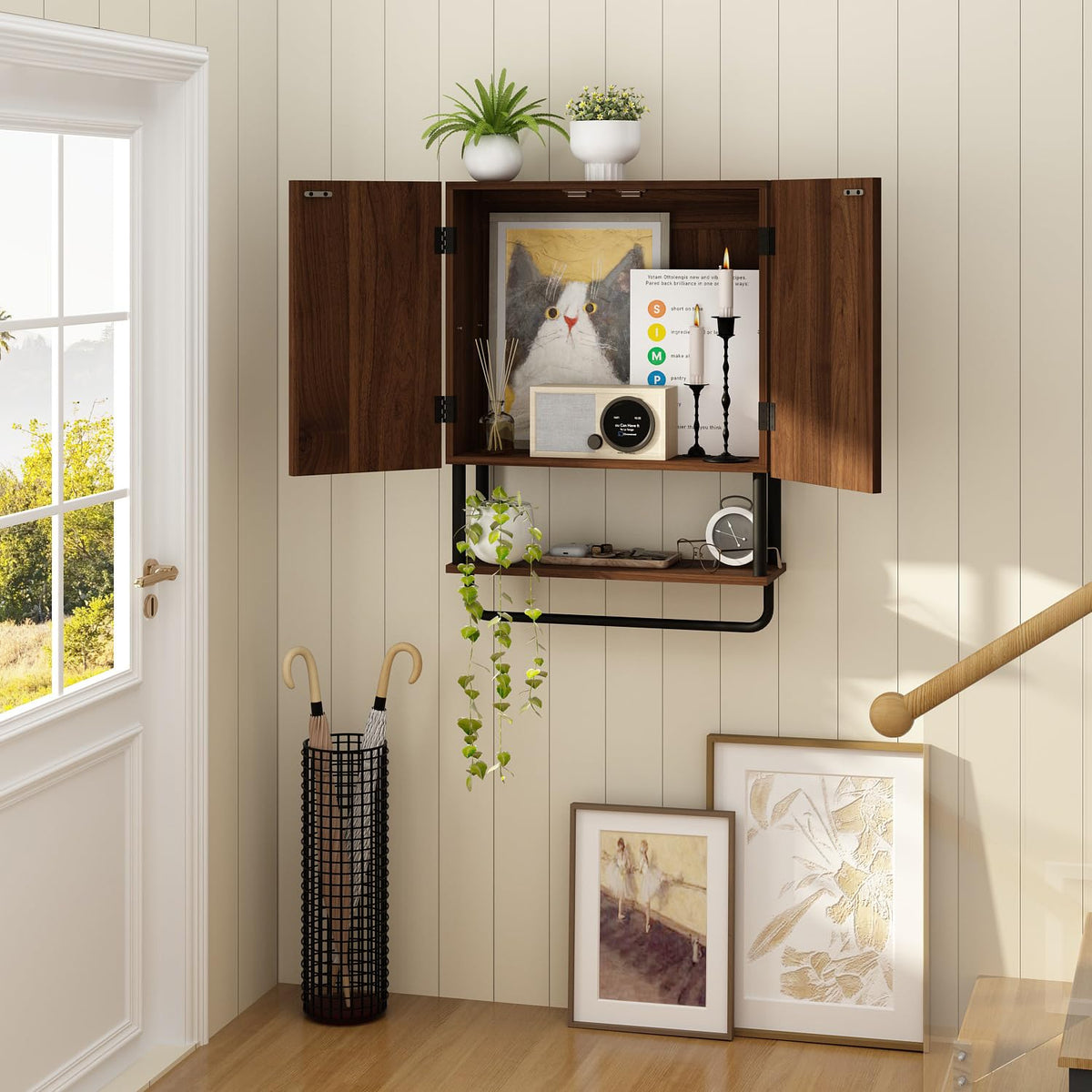 Fluted 2 Doors 3-Tier Bathroom Wall Cabinet N553