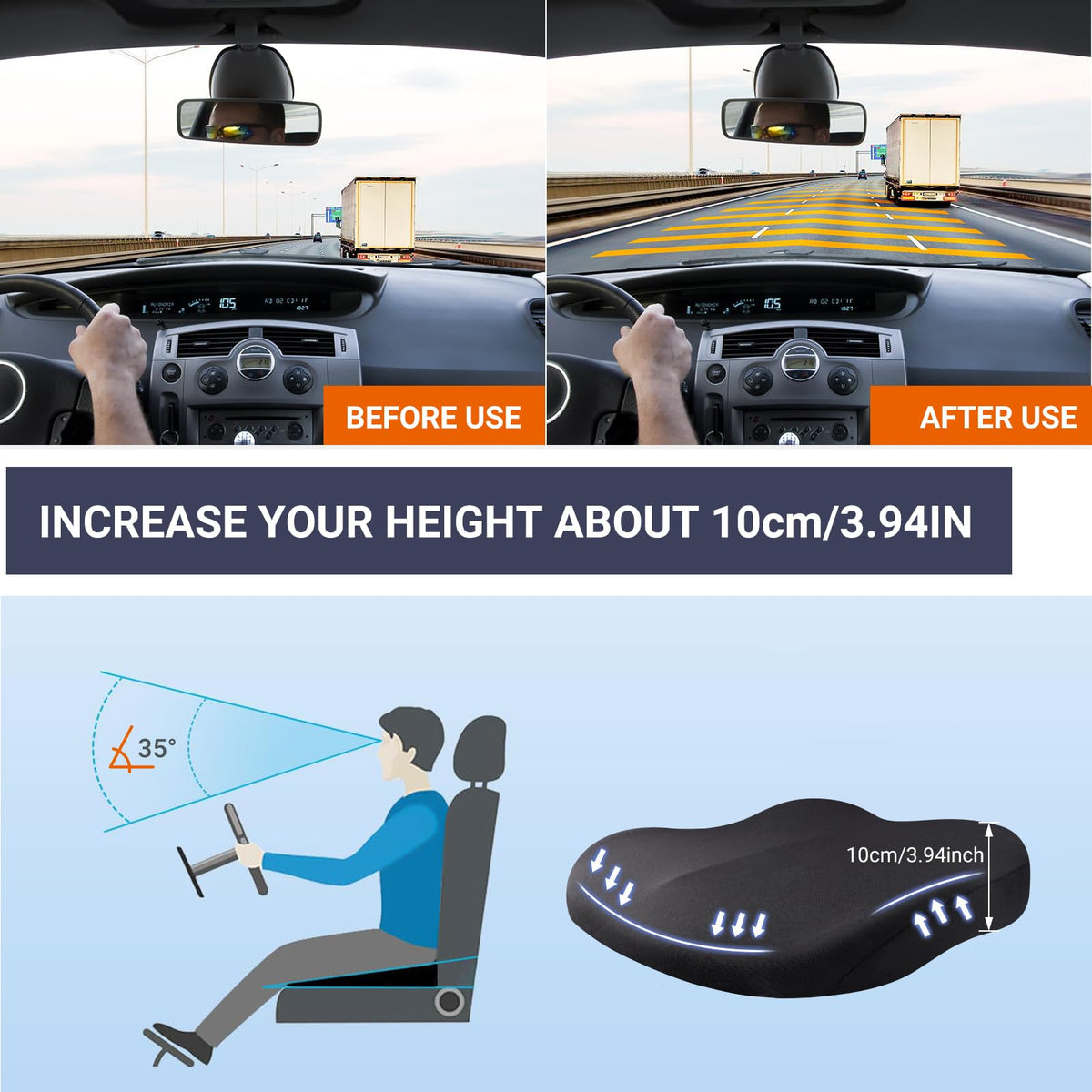 Black Memory Foam Car Seat Cushion D687