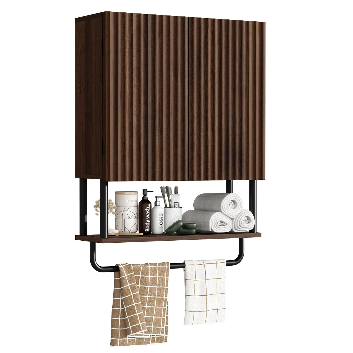 Fluted 2 Doors 3-Tier Bathroom Wall Cabinet N553