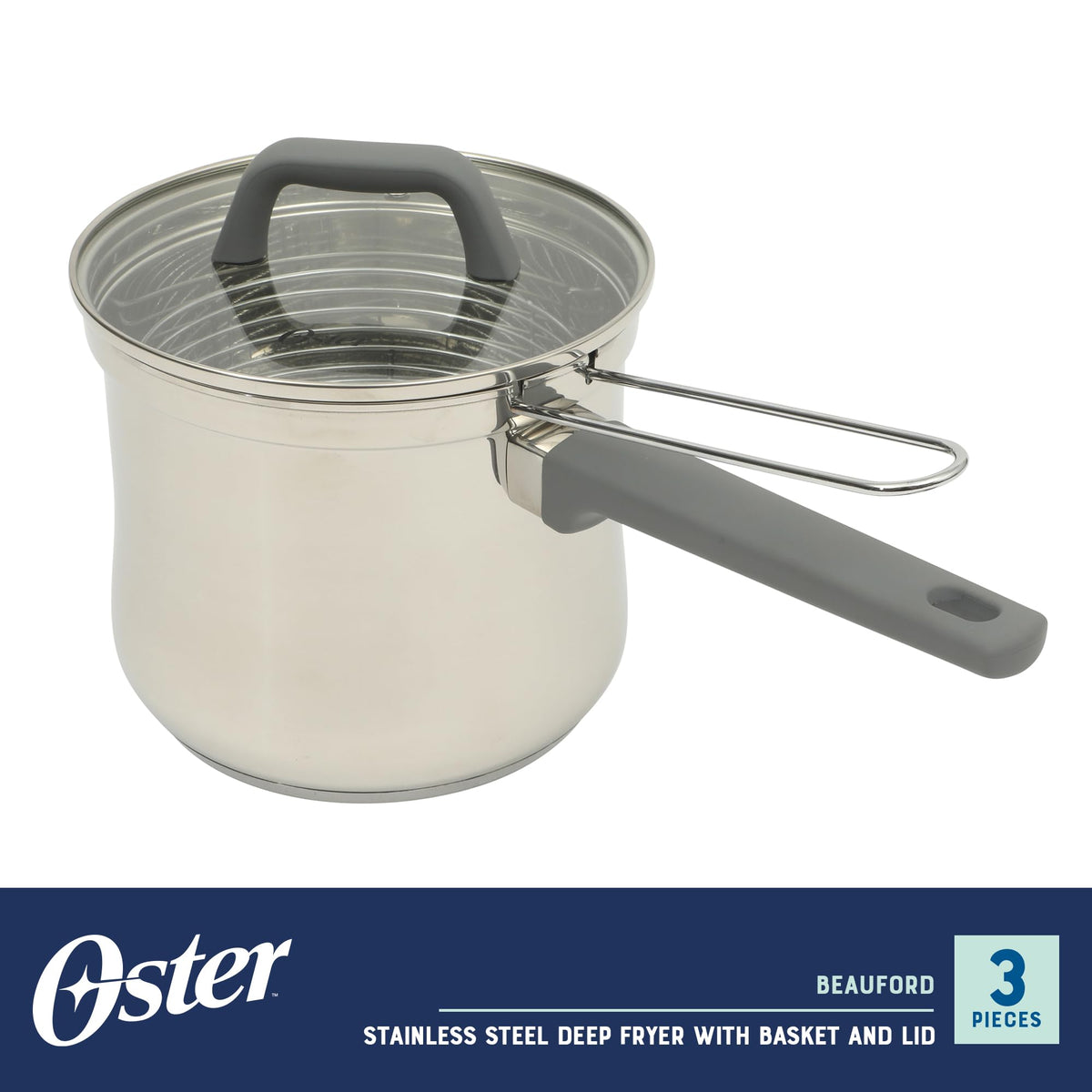 4-Quart Stainless Steel Deep Fryer Pot with Basket & Glass Lid H388