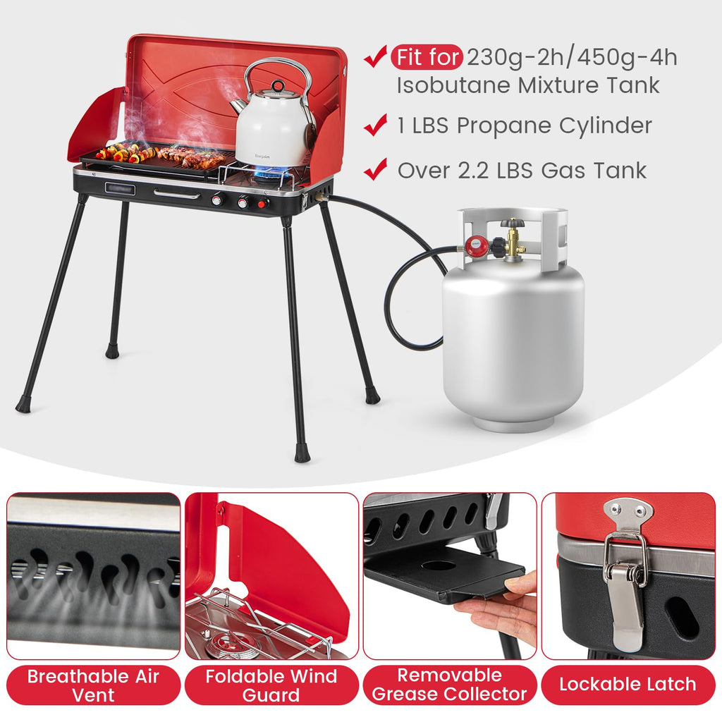 2-Burner Camping Stove with Removable Leg Stand F1747