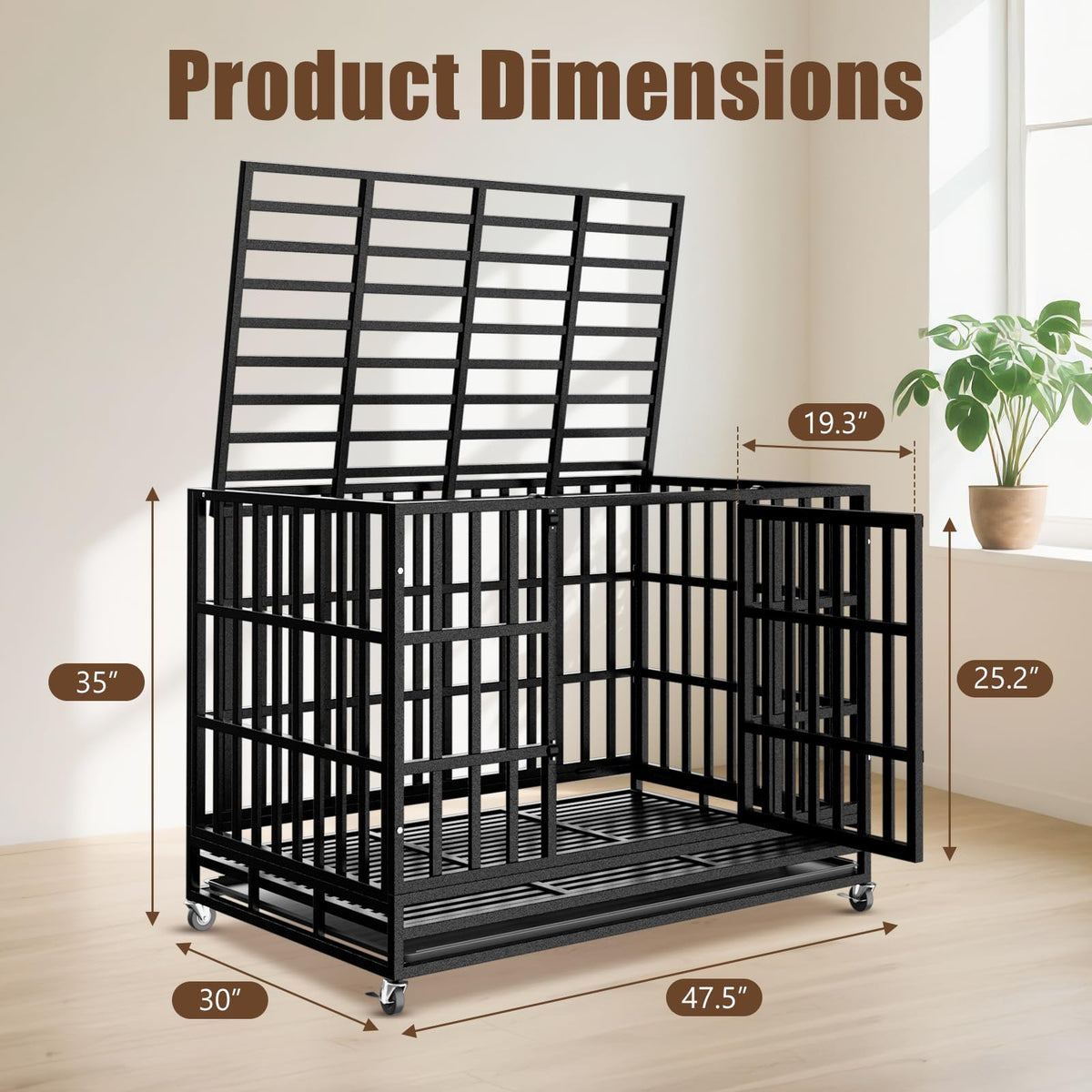 48 Inch Heavy Duty Dog Crate Kennel with Wheels W840