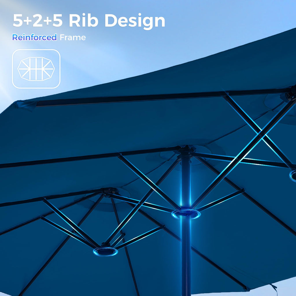 13FT Double Sided Navy Blue Patio Umbrella with Base H732