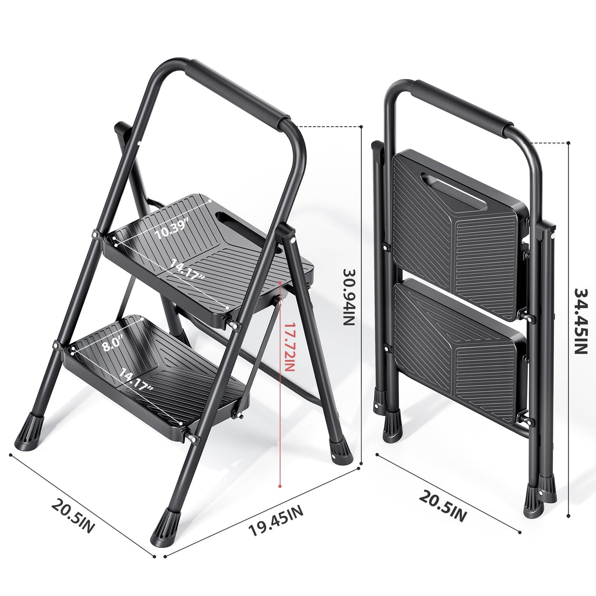 Folding 2 Step Ladder with Anti-Slip Pedals R67876