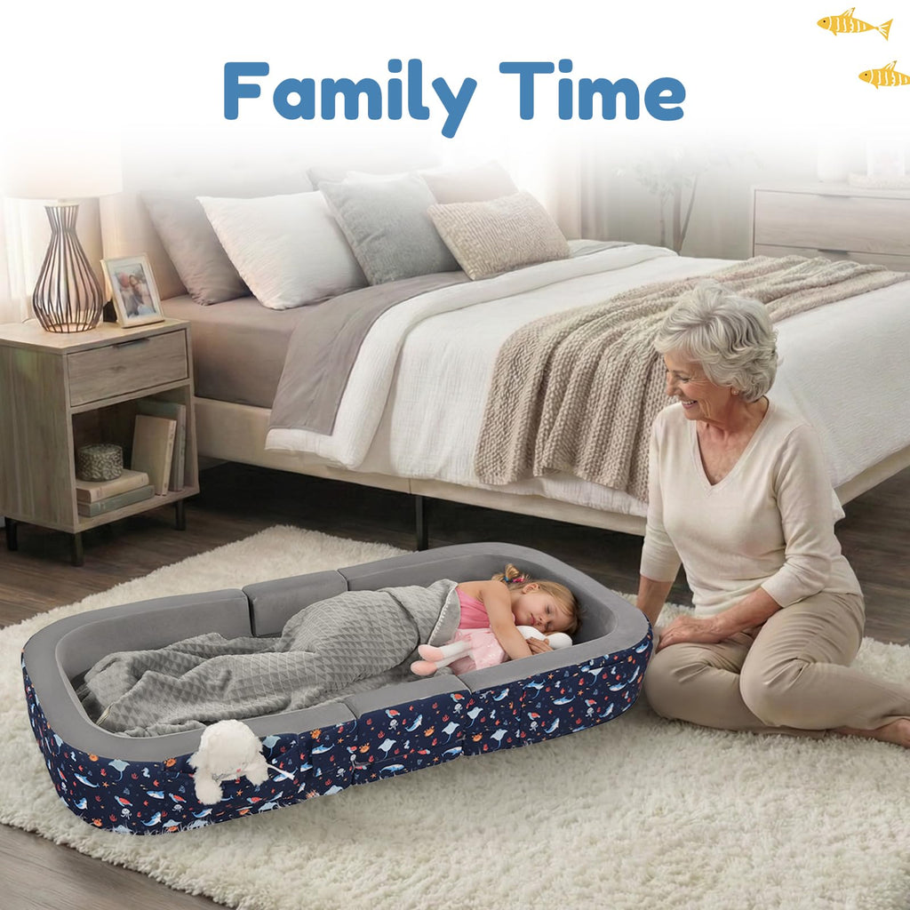 2-in-1 Foldable Toddler Travel Bed with Foam Safety Rails S478