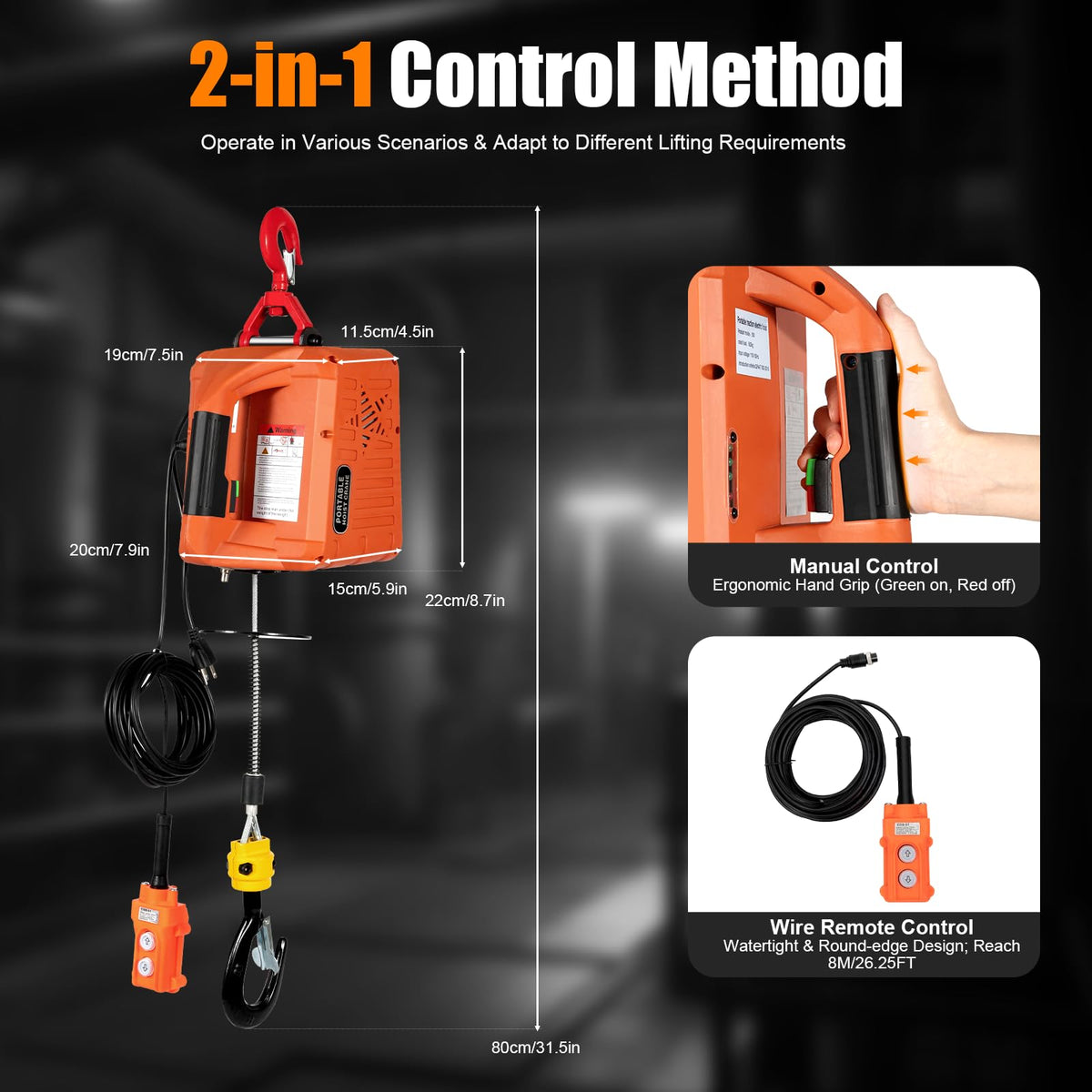 3 in 1 Electric Hoist Winch 2200LBS 38FT 110V K991