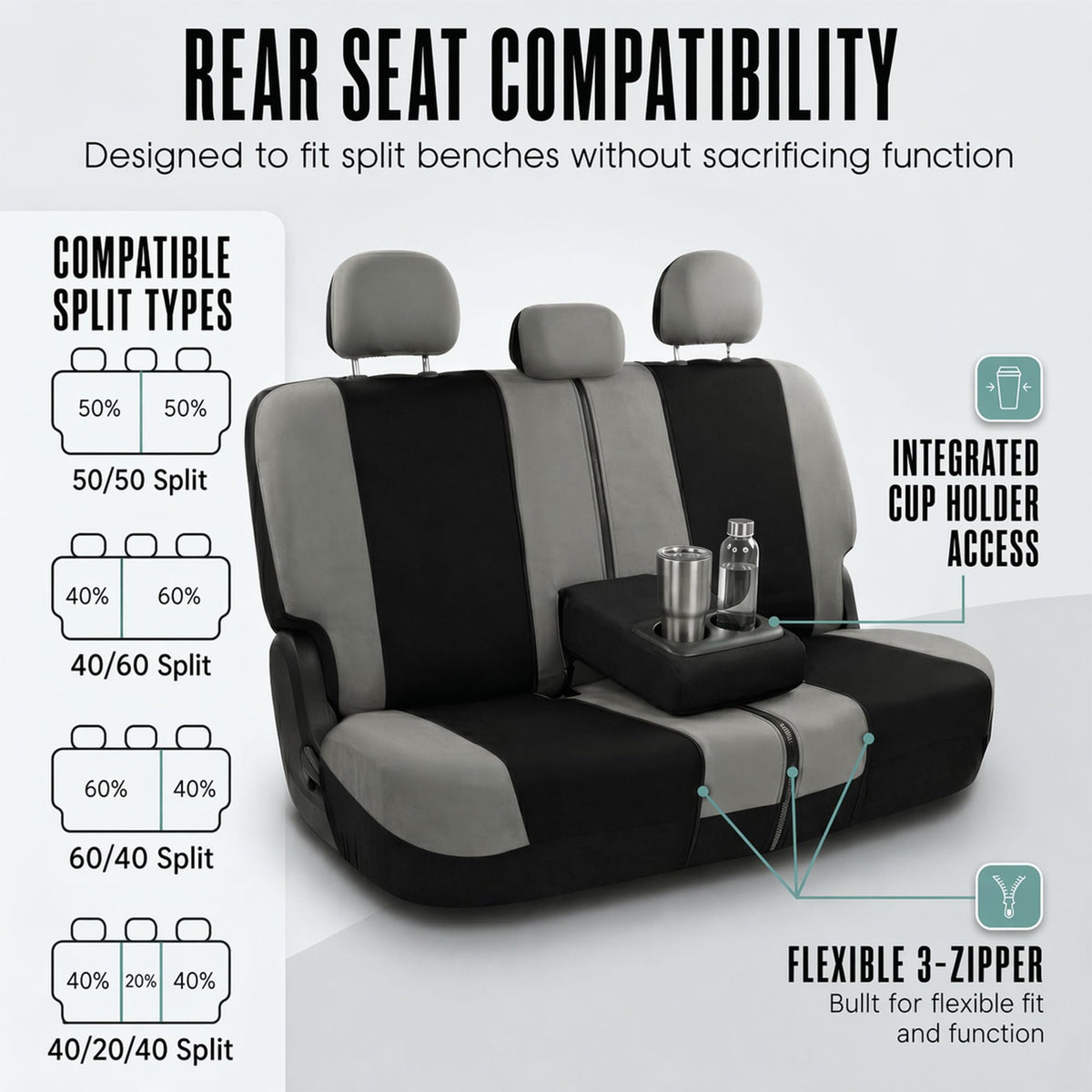 Gray Black Universal Fit Automotive Seat Covers Combo Set with Steering Wheel Cover and Seat Belt Pad X5182