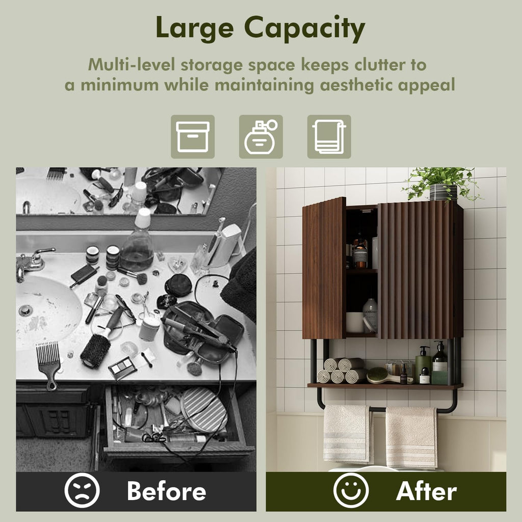 Fluted 2 Doors 3-Tier Bathroom Wall Cabinet N553