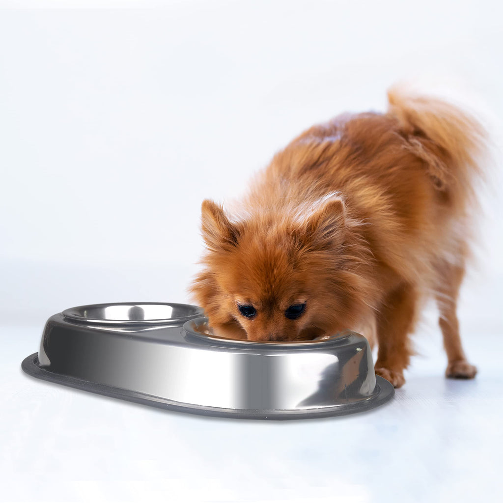 Stainless Steel Double Dish Food And Water Bowl 16 OZ H1501