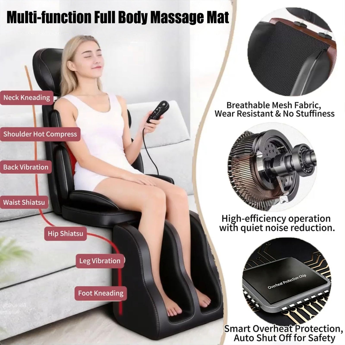 16D Electric Shiatsu Full Body Massage Mat with Foot Massager U6916
