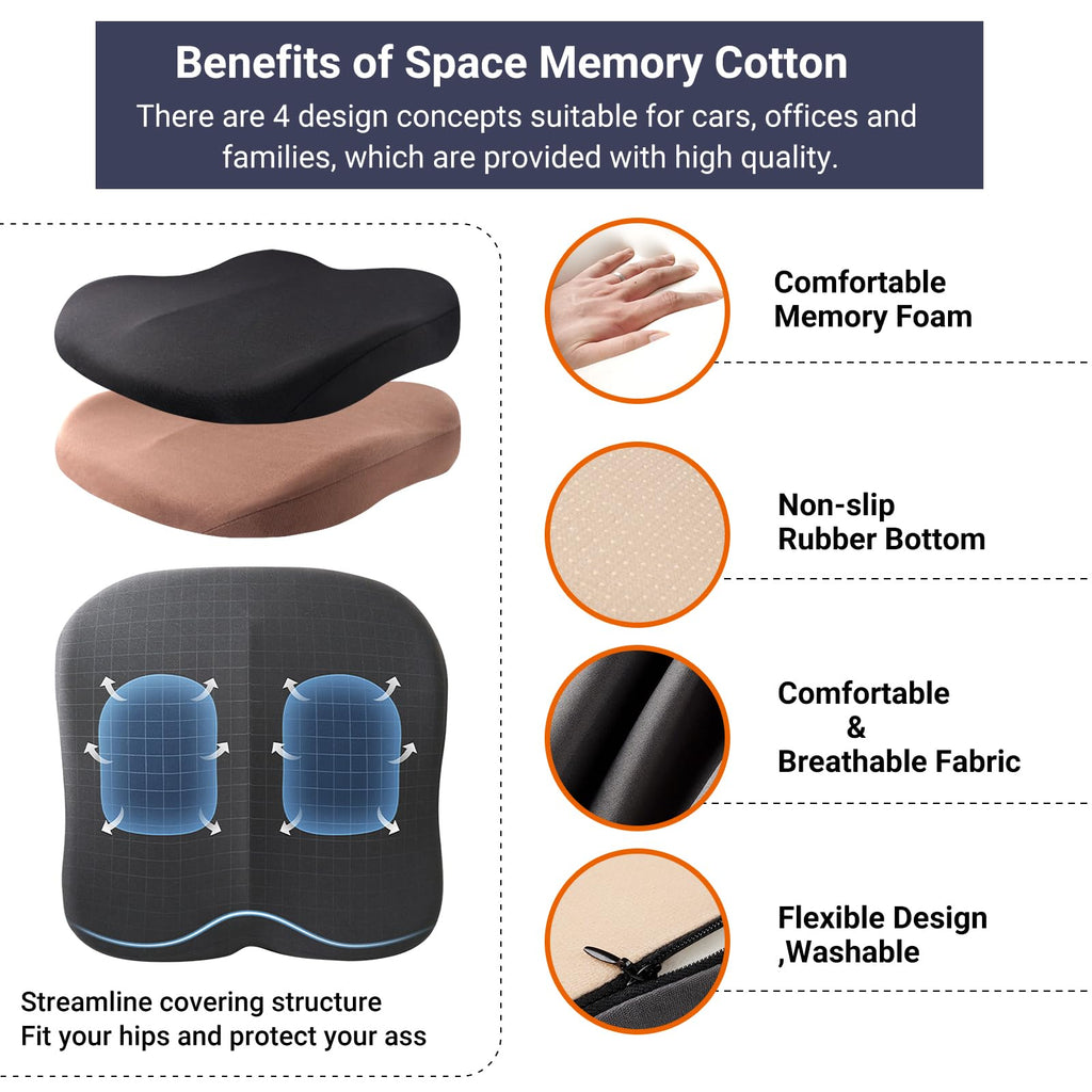 Black Memory Foam Car Seat Cushion D687