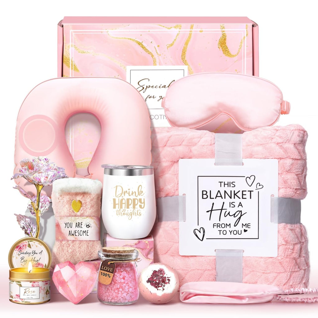 Spa Gifts Basket with Flannel Blanket and Traveling Pillow P554