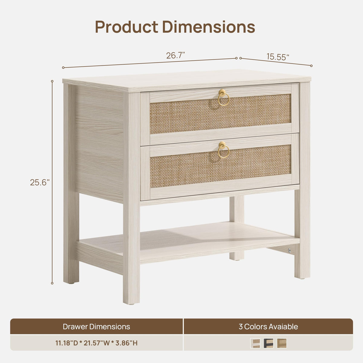 White Rattan Nightstand with 2 Drawers A37556
