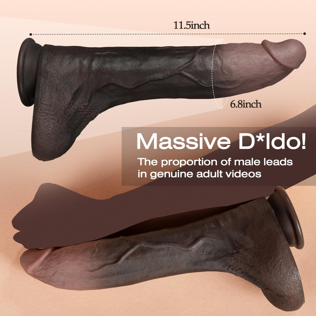 11.5 Inch Black Silicone Dildo P7043
