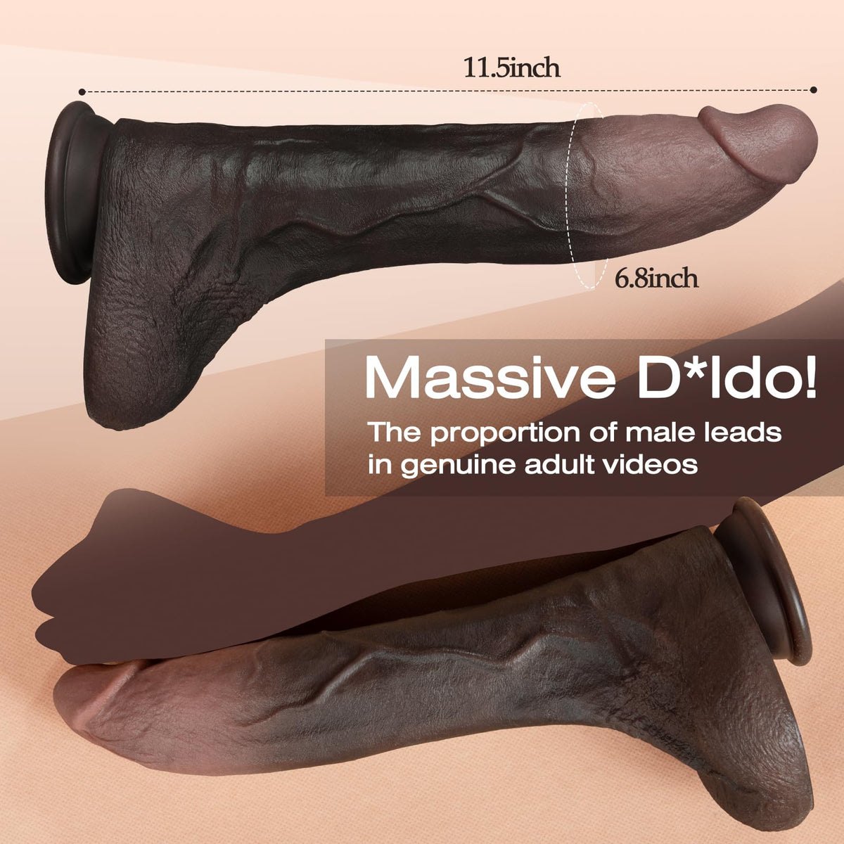 11.5 Inch Black Silicone Dildo P7043