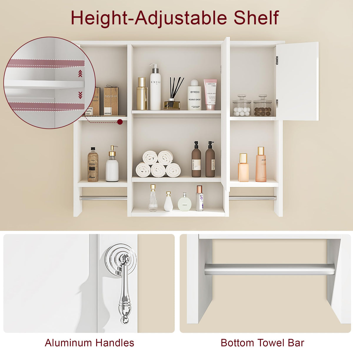 Large White Wall Mounted Bathroom Cabinet with Mirror Q4123