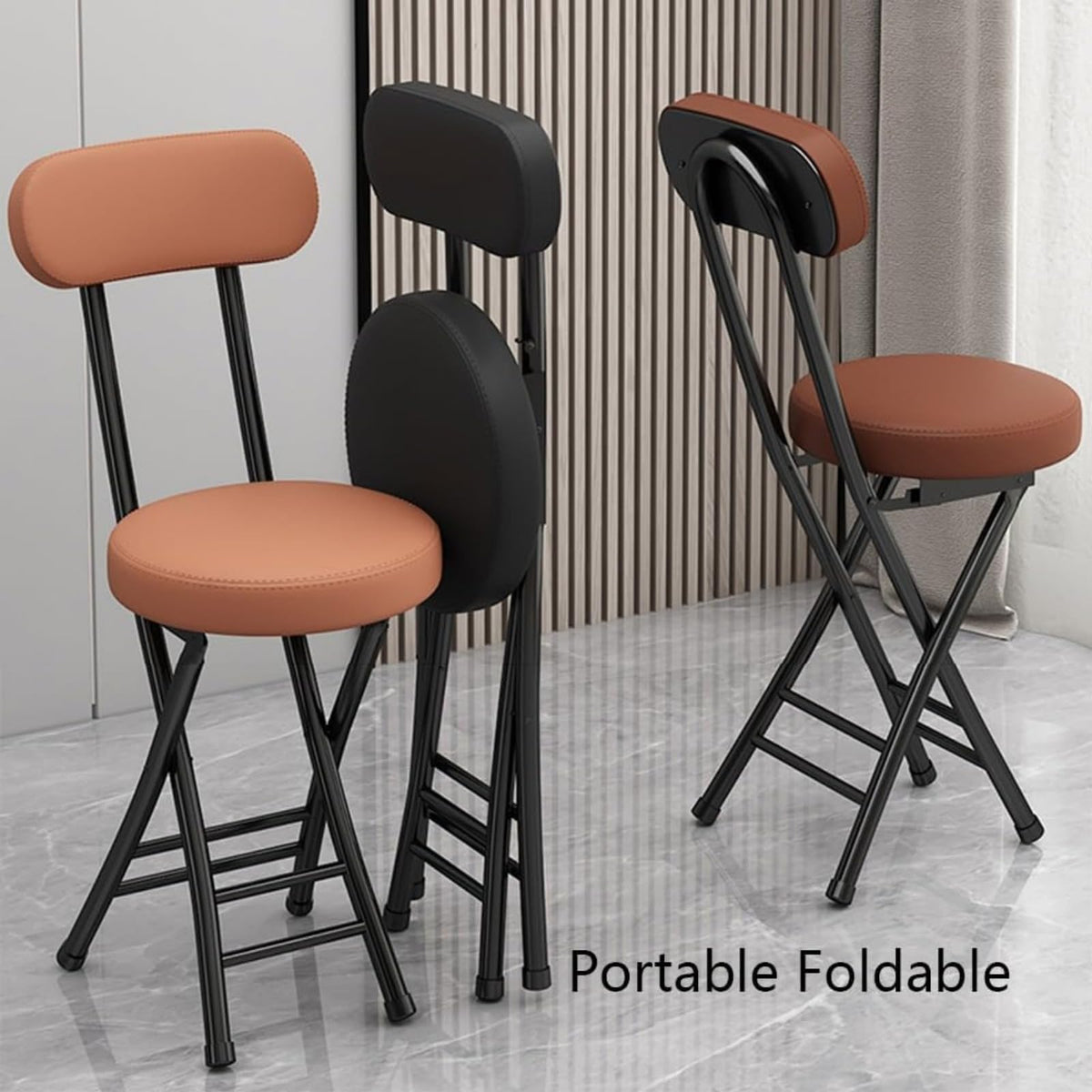 Black Cushioned Folding Stool with Backrest X6313