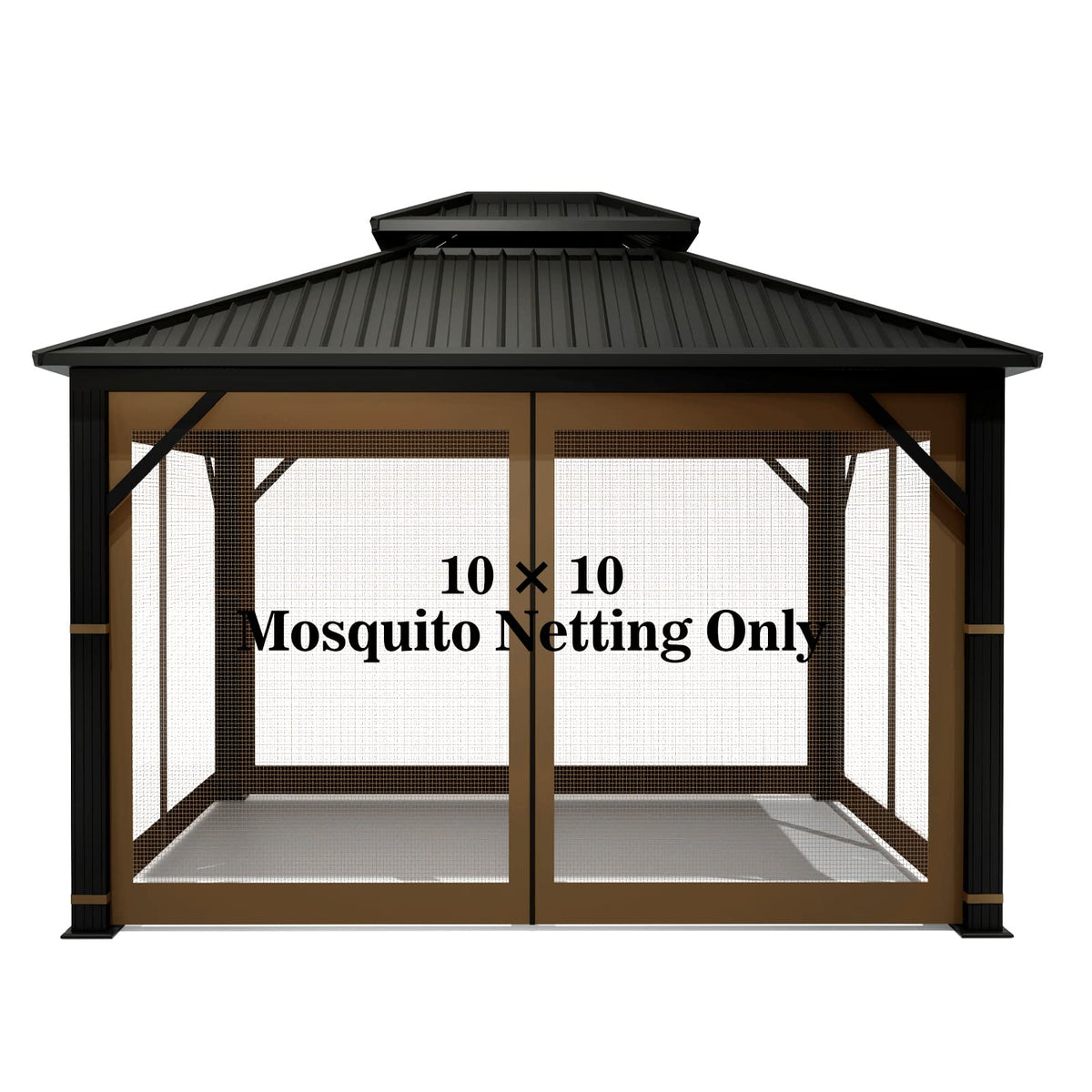 10' x 10' 4-Panel Mosquito Netting Sidewall Curtain with Zipper (Brown) Q561