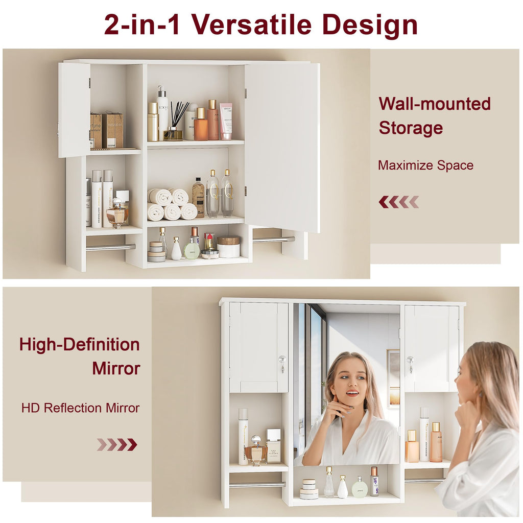 Large White Wall Mounted Bathroom Cabinet with Mirror Q4123