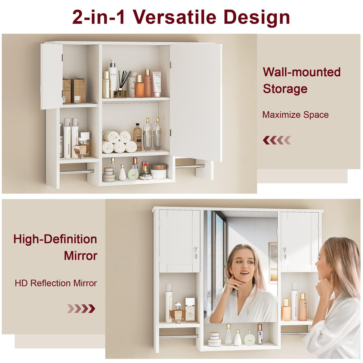 Large White Wall Mounted Bathroom Cabinet with Mirror Q4123