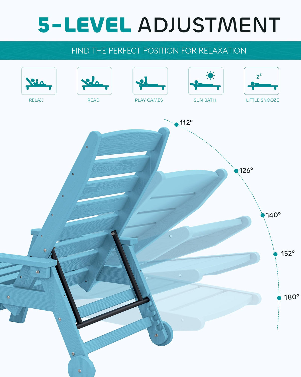 Light Blue Outdoor Lounge Chair Set of 2 with Cup Holder E1799
